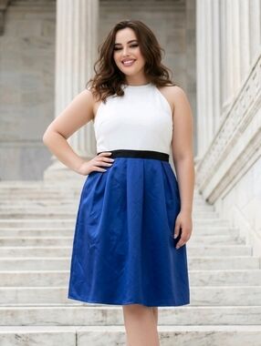 Formal Dress Blue Color Block Stretch Pleated Bodycon Juniors 2XL 17/19